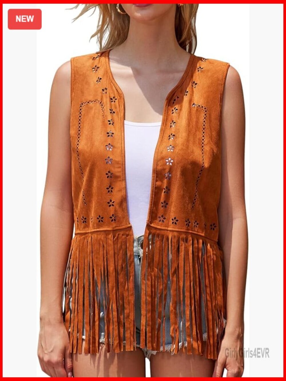 Faux Suede Fringe Vest Western Style Sleeveless Small
